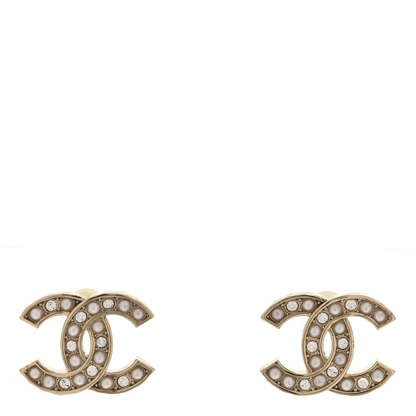 Pearl Crystal CC Earrings Gold