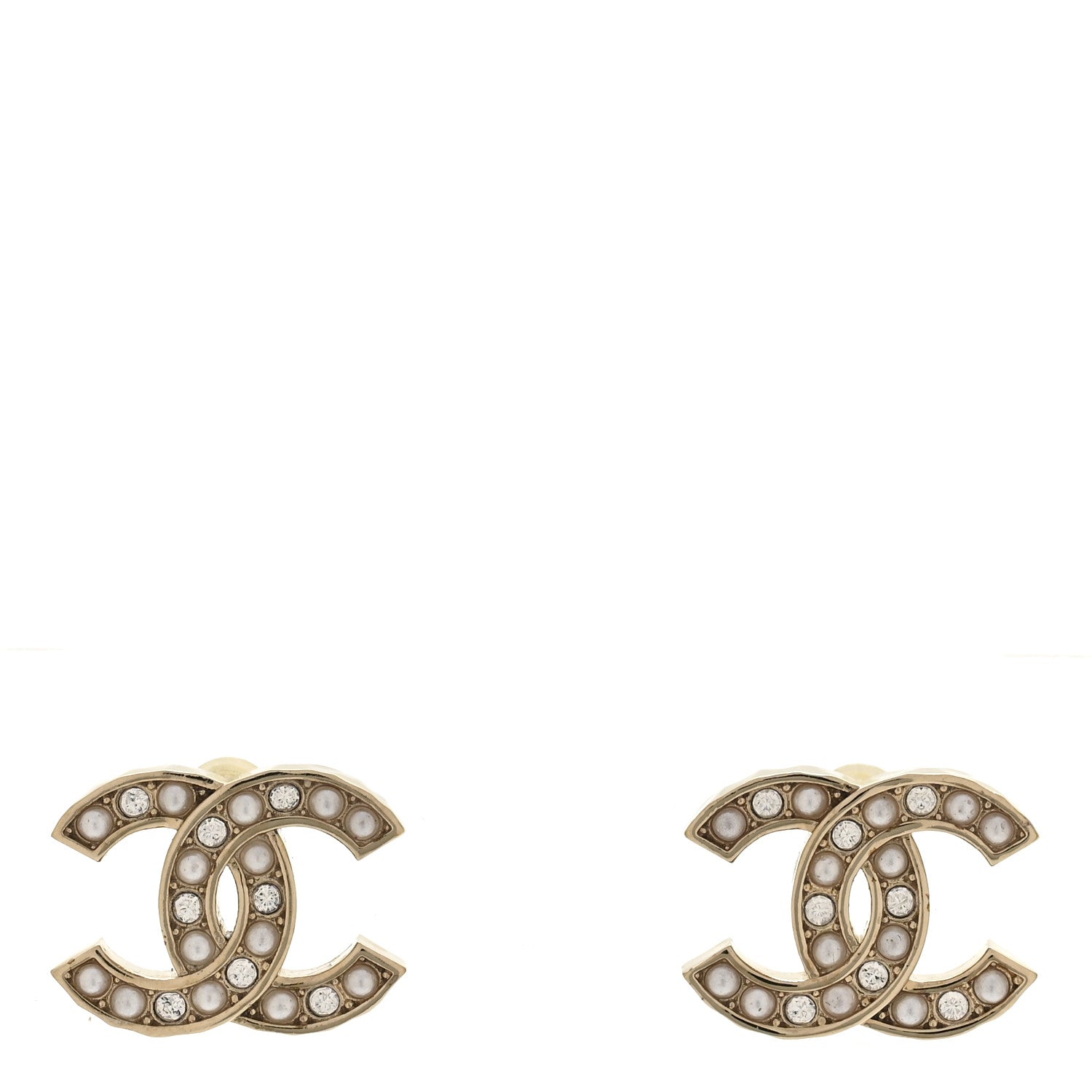 Chanel Pearl Crystal CC Earrings Gold 1 of 5