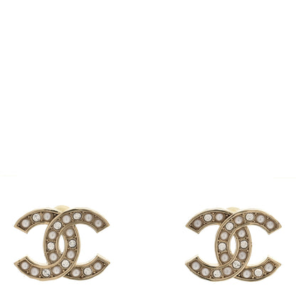 Chanel Pearl Crystal CC Earrings Gold 1 of 5