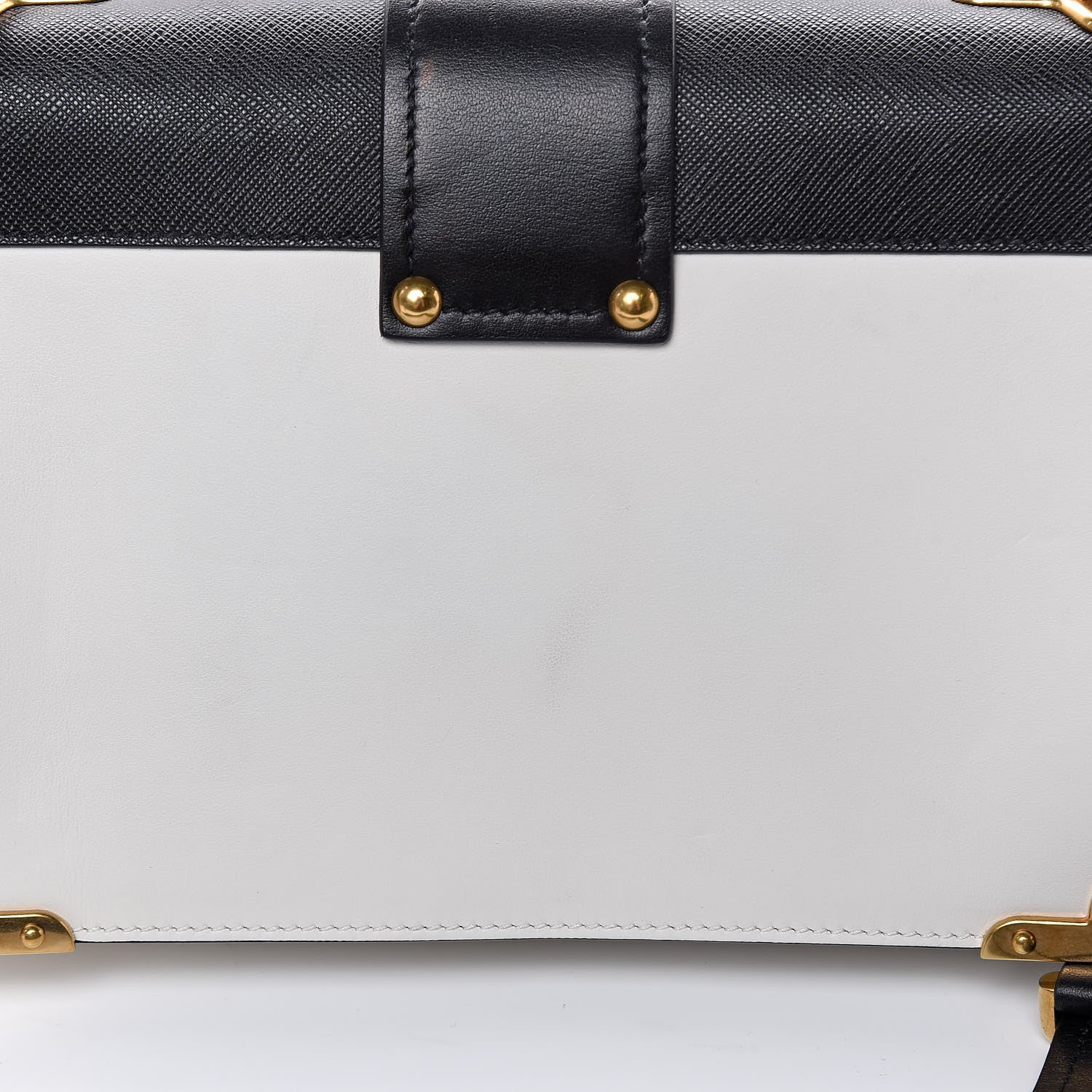 Prada City Calf Saffiano Large Cahier Bag White Black 15 of 18