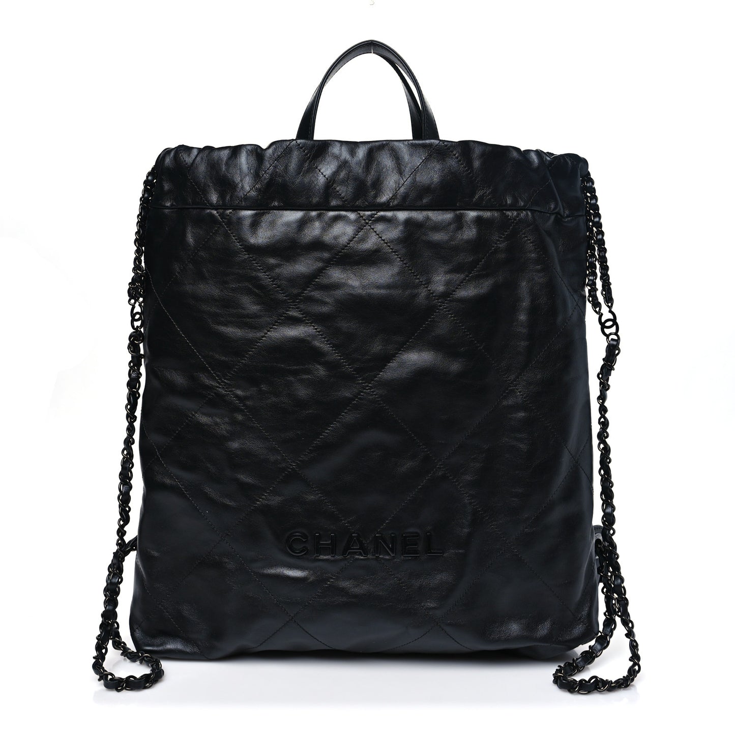 Shiny Calfskin Quilted Chanel 22 Backpack So Black