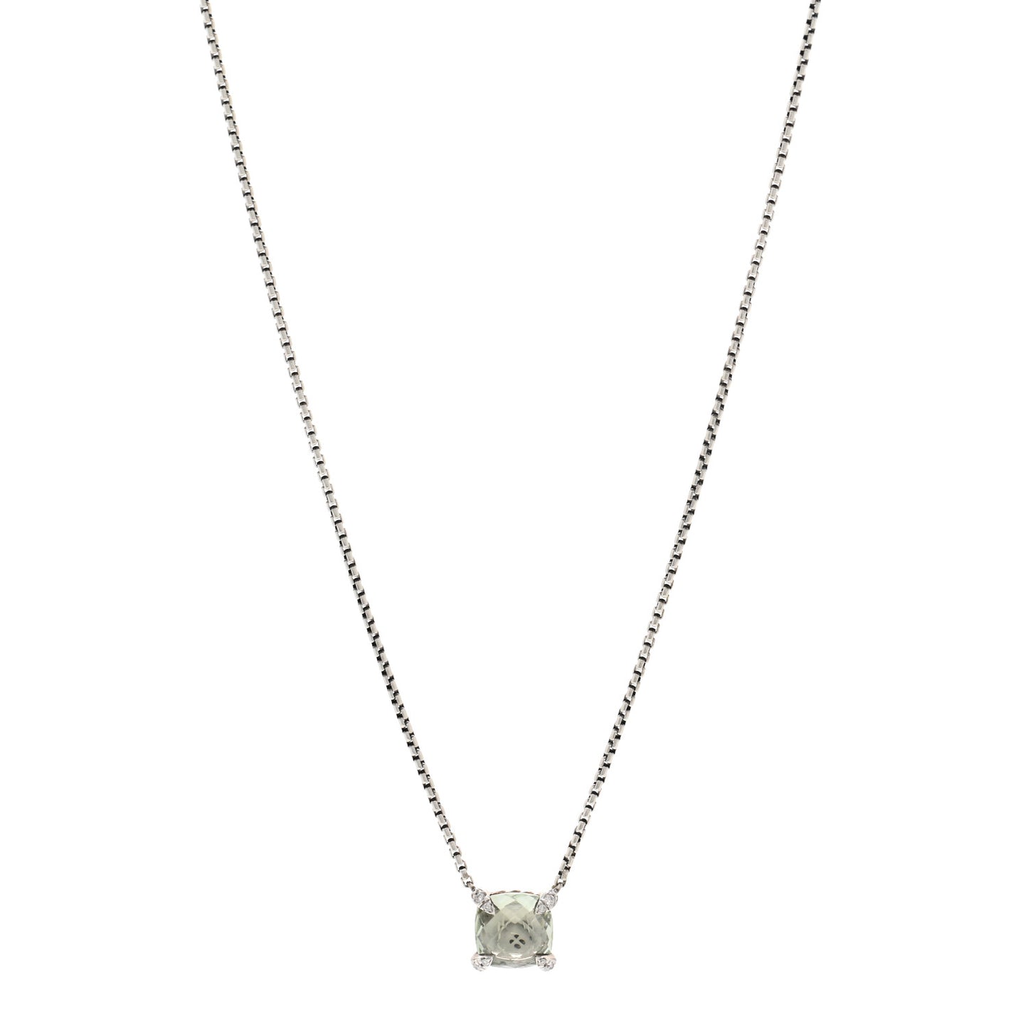 Sterling Silver Diamond Prasiolite 9mm Petite Chatelaine Pendant Necklace