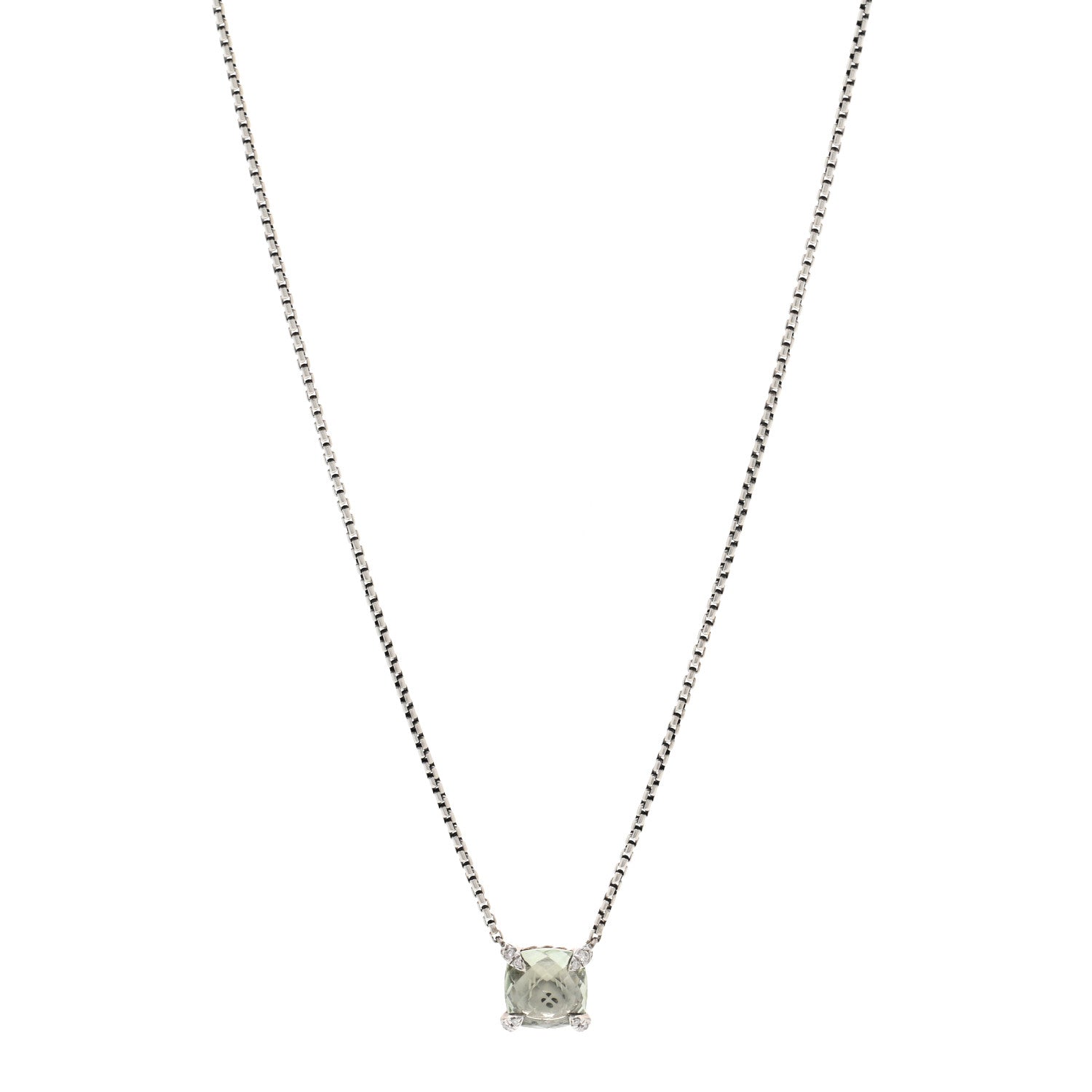 David Yurman Sterling Silver Diamond Prasiolite 9mm Petite Chatelaine Pendant Necklace 1 of 4