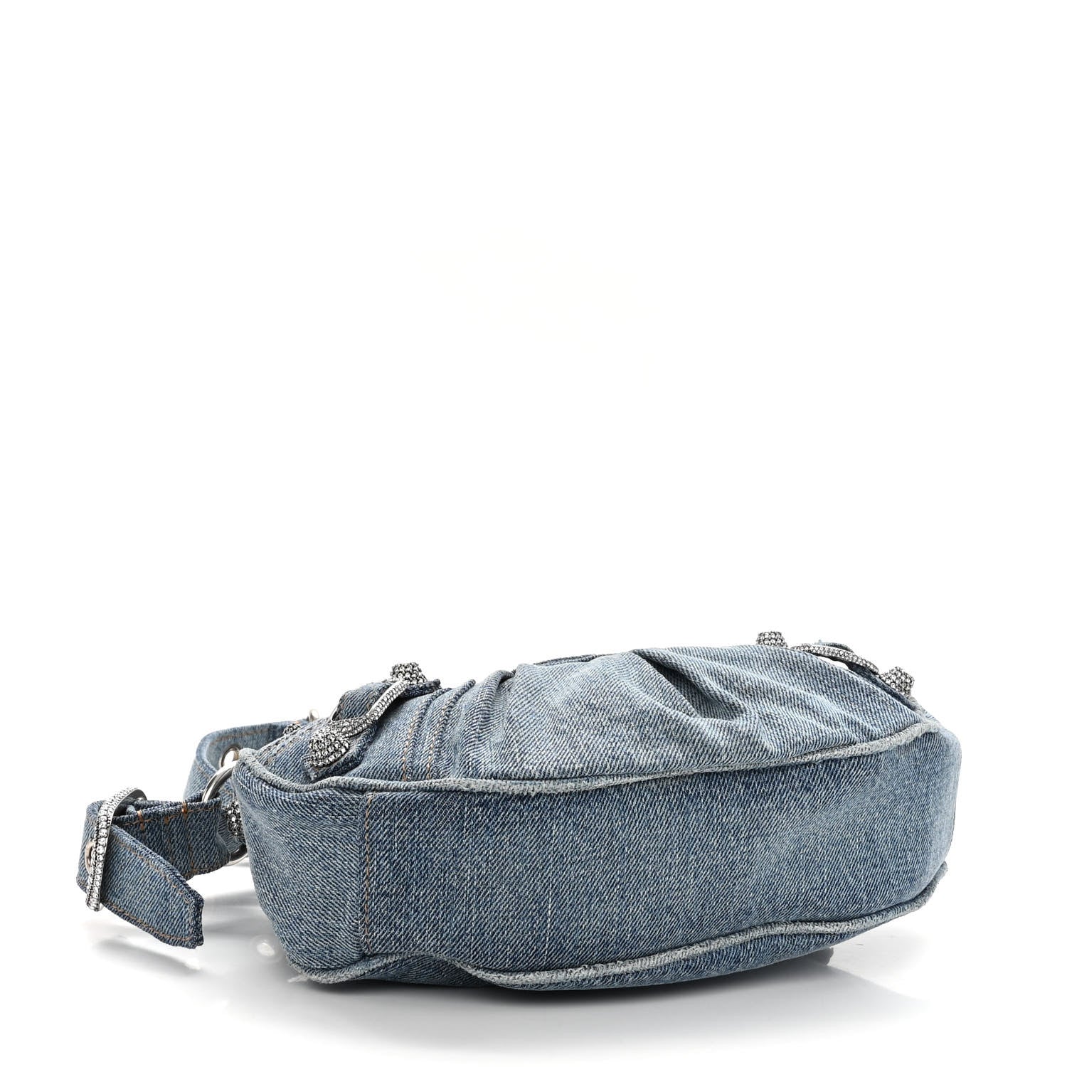 Balenciaga Washed Frayed Denim Crystal Le Cagole Shoulder Bag XS Blue 4 of 9