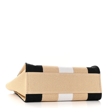 Chanel Straw Raffia Calfskin Striped Large Deauville Tote Black Beige Ivory 4 of 10