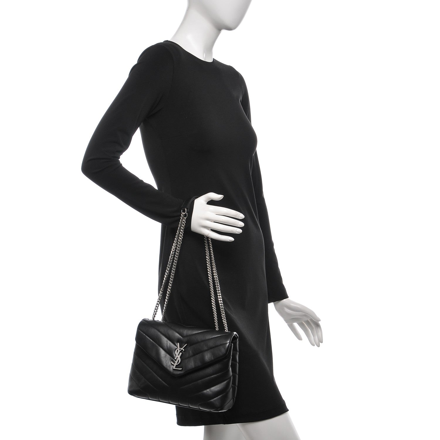 Saint Laurent Calfskin Y Quilted Monogram Small Loulou Chain Satchel Black 2 of 7