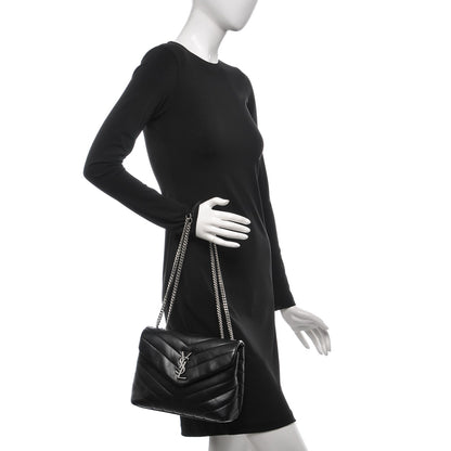 Saint Laurent Calfskin Y Quilted Monogram Small Loulou Chain Satchel Black 2 of 7