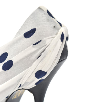 Balenciaga Satin Polka Dot Knife Pointed Pumps 37 White Navy 8 of 9