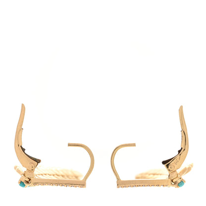 Parker & West by FASHIONPHILE 18K Yellow Gold Diamond Turquoise Feather Earrings 3 of 4