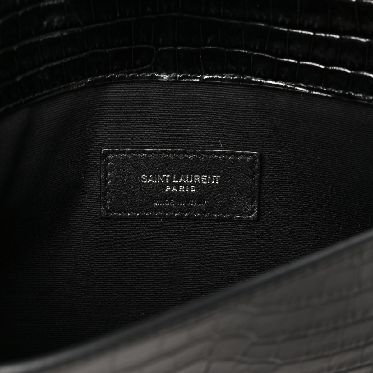 Saint Laurent Calfskin Crocodile Embossed Uptown Monogram Pouch Black 6 of 8