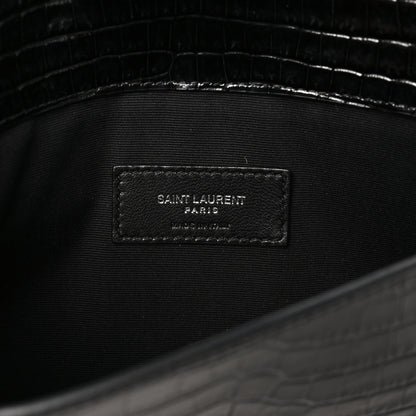 Saint Laurent Calfskin Crocodile Embossed Uptown Monogram Pouch Black 6 of 8