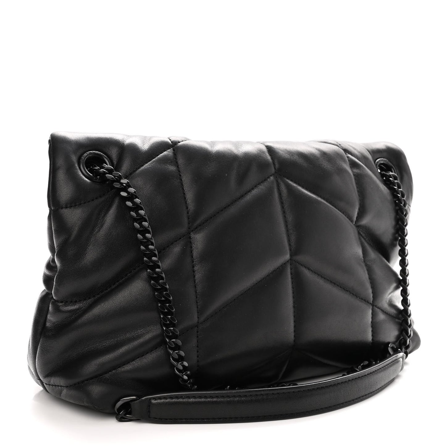 Lambskin Quilted Monogram Monochrome Small Loulou Puffer Chain Satchel Black