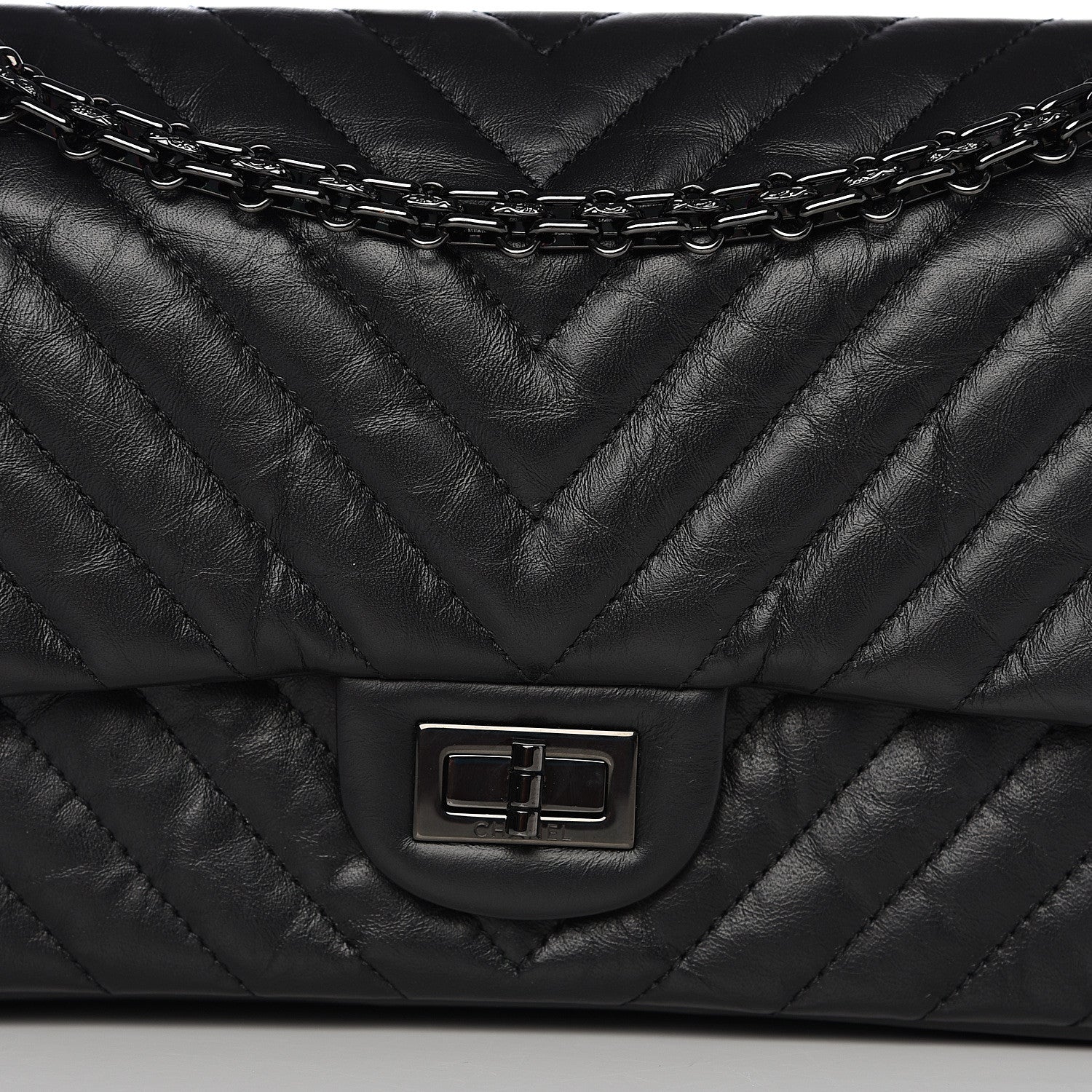 Chanel Aged Calfskin Chevron Quilted 2.55 Reissue 225 Flap So Black 9 of 10