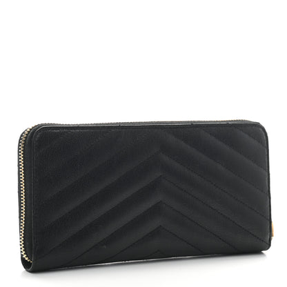 Saint Laurent Goatskin Matelasse Chevron Monogram Zip Around Wallet Black 3 of 9