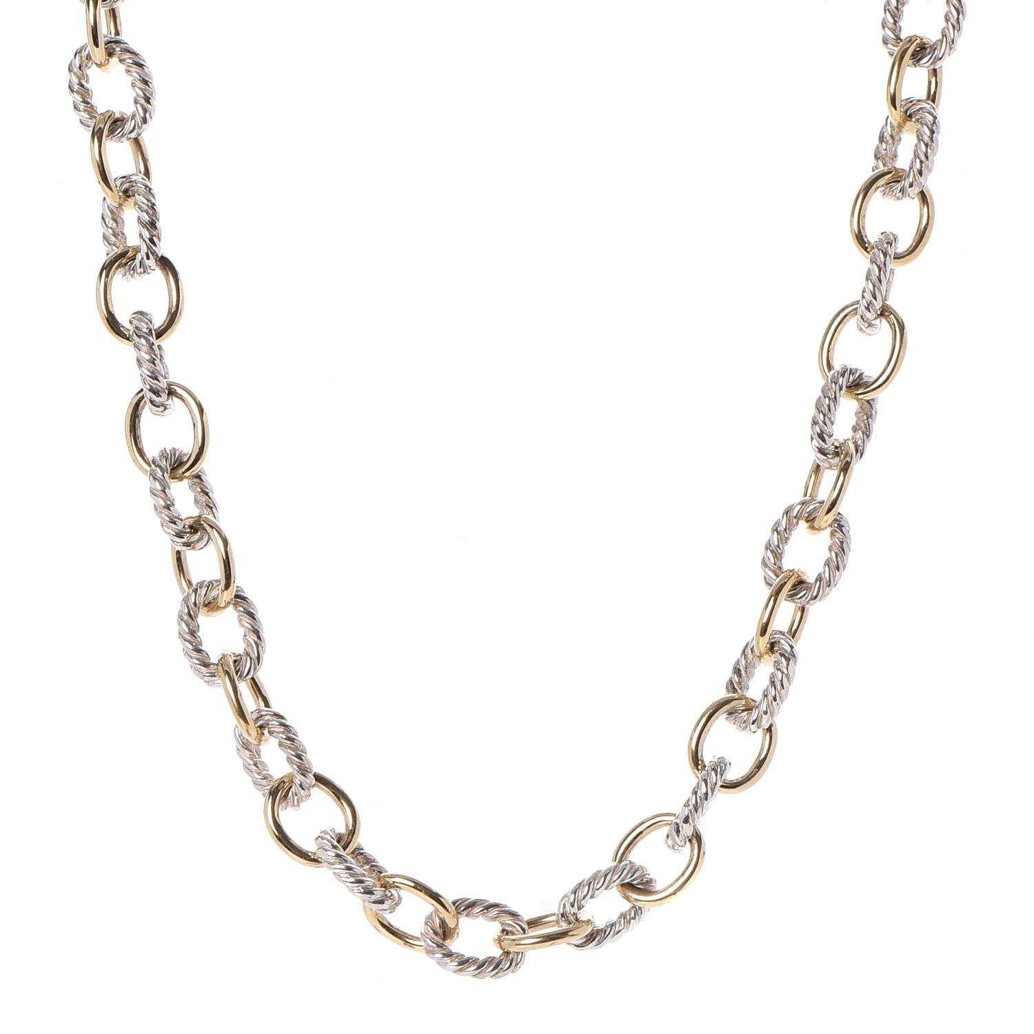 David Yurman Sterling Silver 18K Yellow Gold 10mm Medium Oval Link Necklace 1 of 6