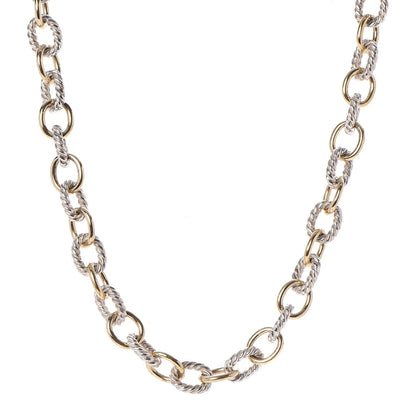 David Yurman Sterling Silver 18K Yellow Gold 10mm Medium Oval Link Necklace 1 of 6