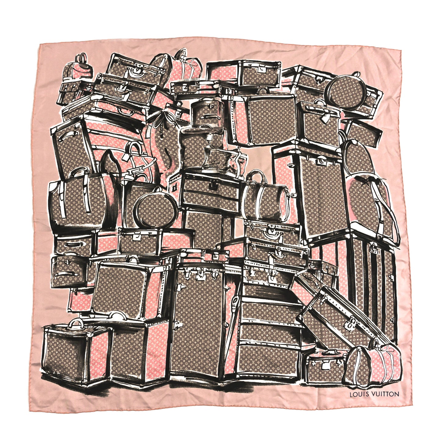 Silk Monogram Trunks Square Scarf Rose Poudre