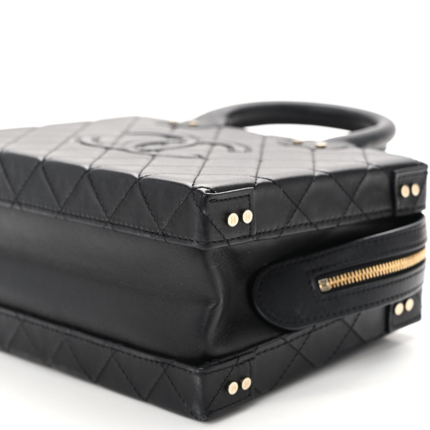 Calfskin Quilted Studded Square Vanity Case Black