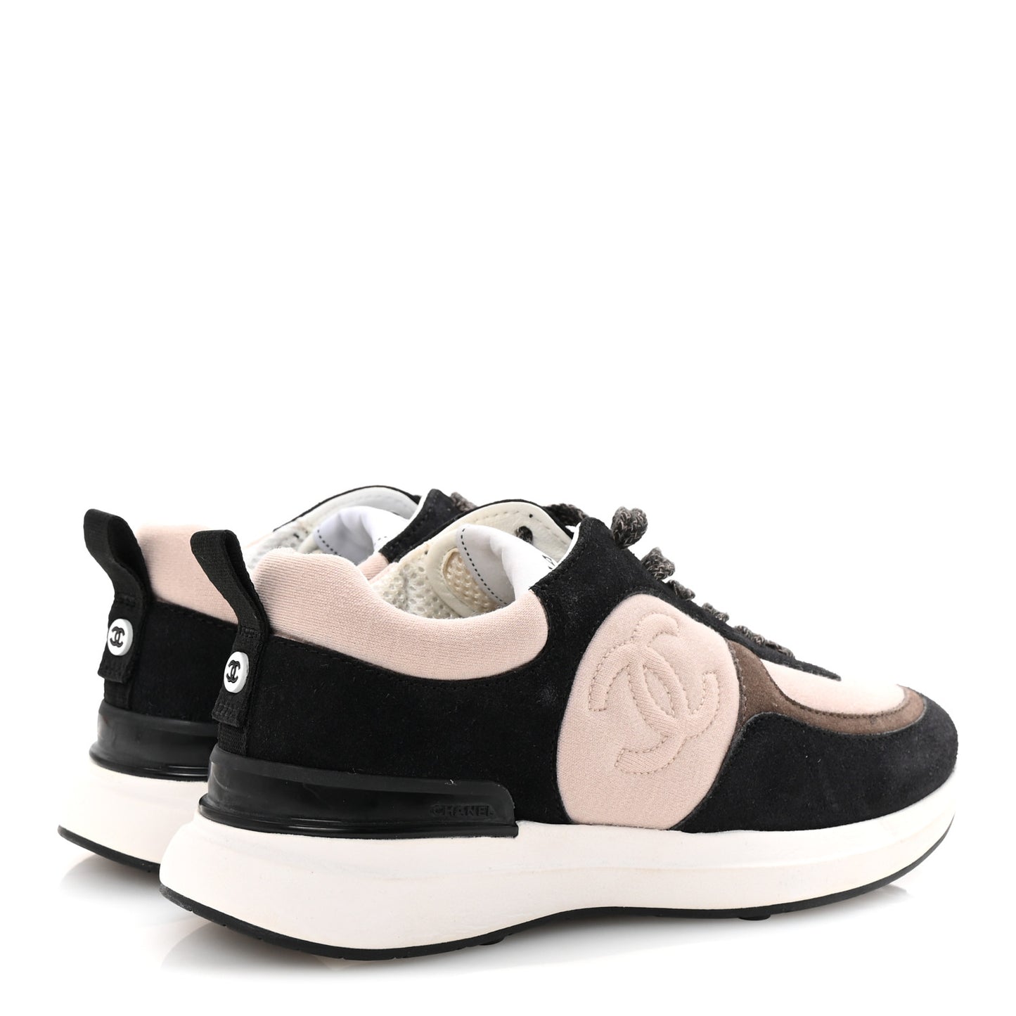 Suede Calfskin Fabric CC Sneakers 35.5 Dark Grey Light Pink