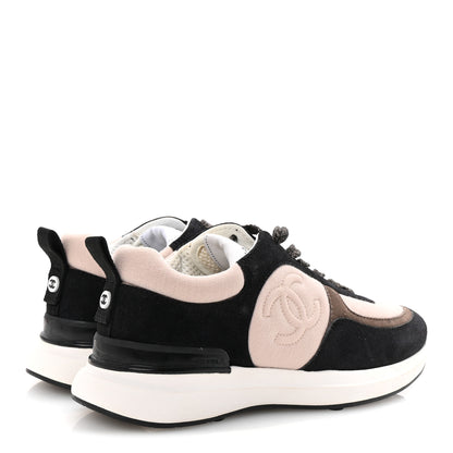 Chanel Suede Calfskin Fabric CC Sneakers 35.5 Dark Grey Light Pink 5 of 10