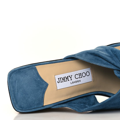 Jimmy Choo Suede Narisa 90 Wedge Mules 38.5 Blue 7 of 8
