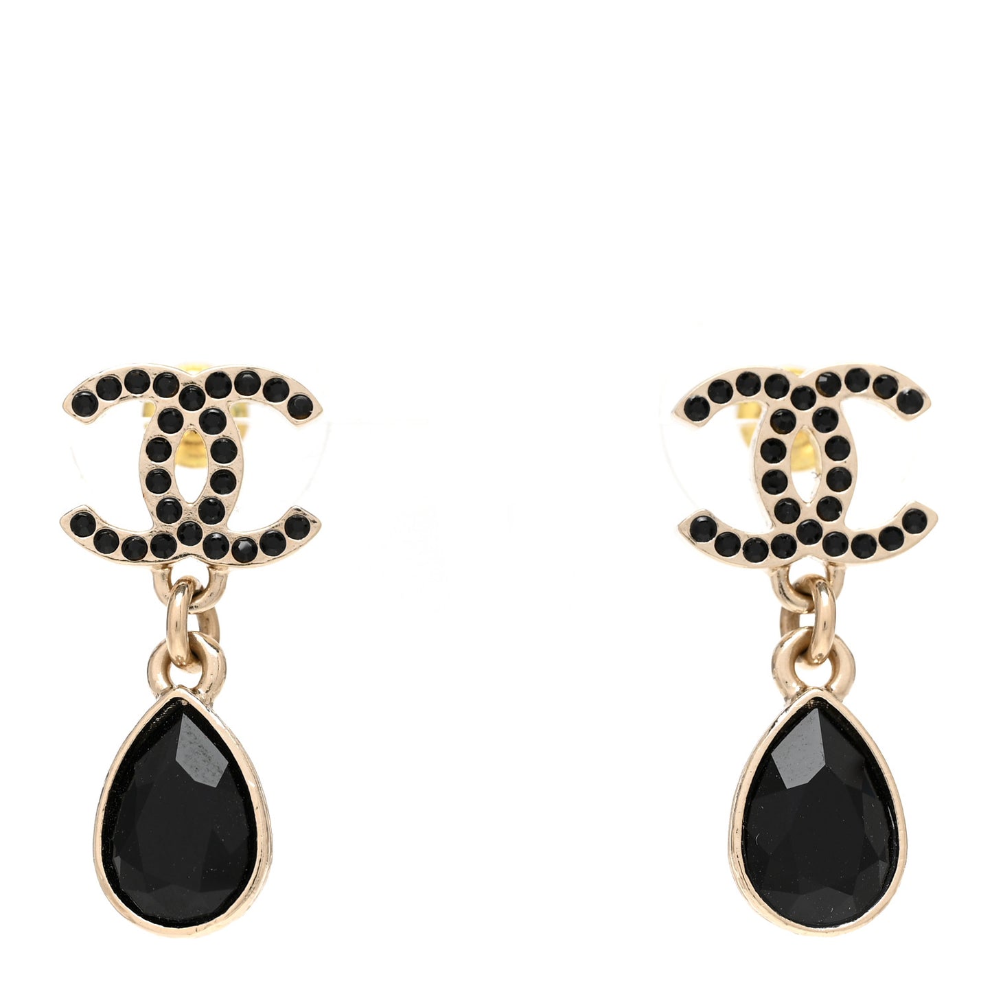 Crystal CC Drop Earrings Gold Black