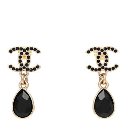 Chanel Crystal CC Drop Earrings Gold Black 1 of 5