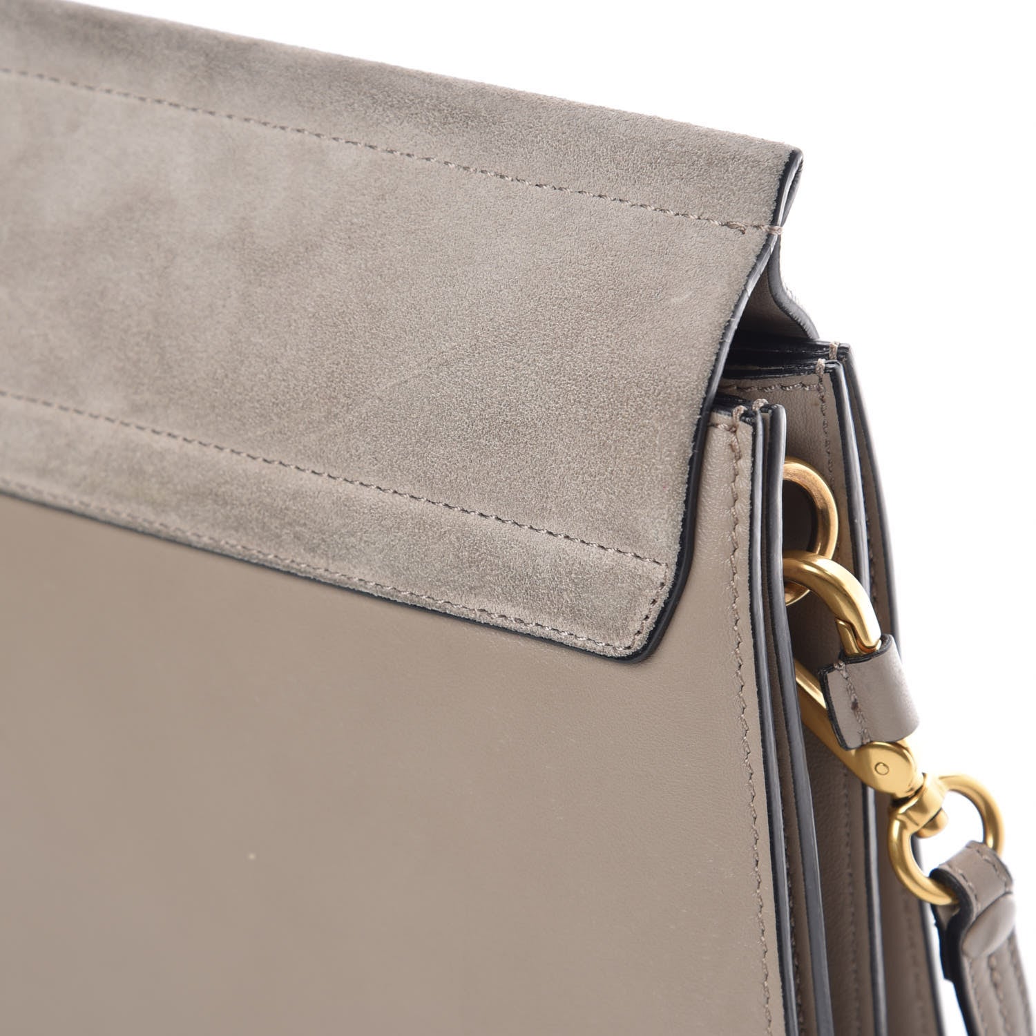 Chloe Calfskin Suede Studded Medium Faye Shoulder Bag Motty Grey 6 of 7