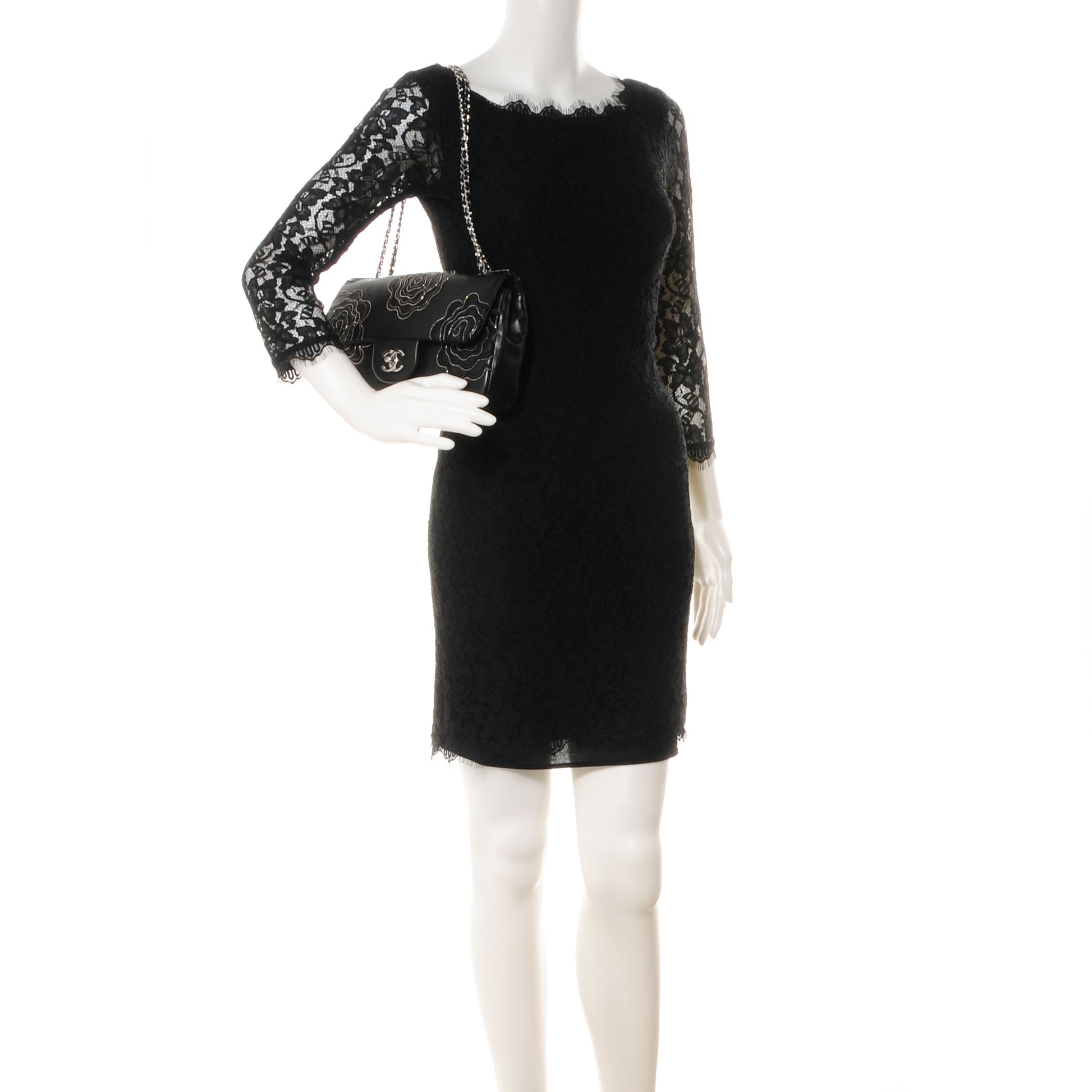 Chanel Lambskin Embroidered Camellia Follies Flap Black 2 of 9