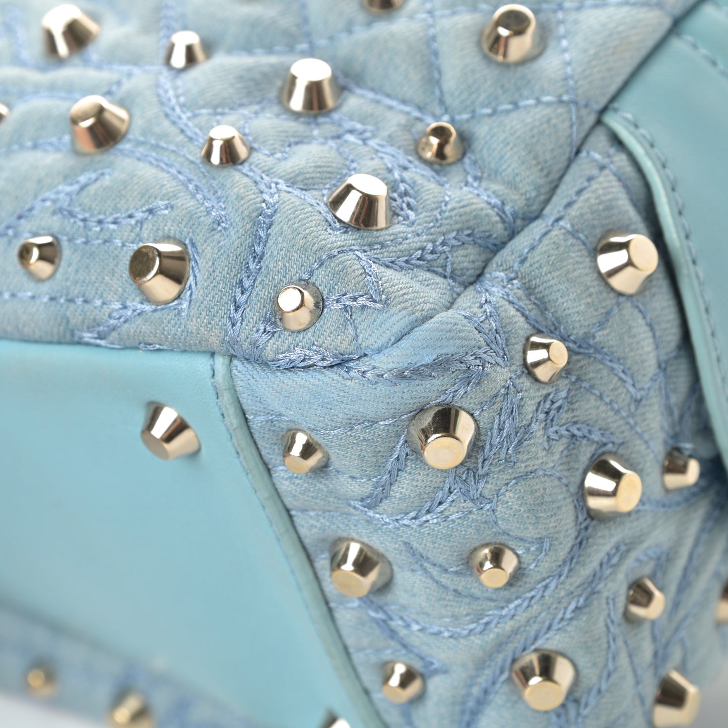 Denim Barocco Quilted Studded Vanitas Demetra Blue