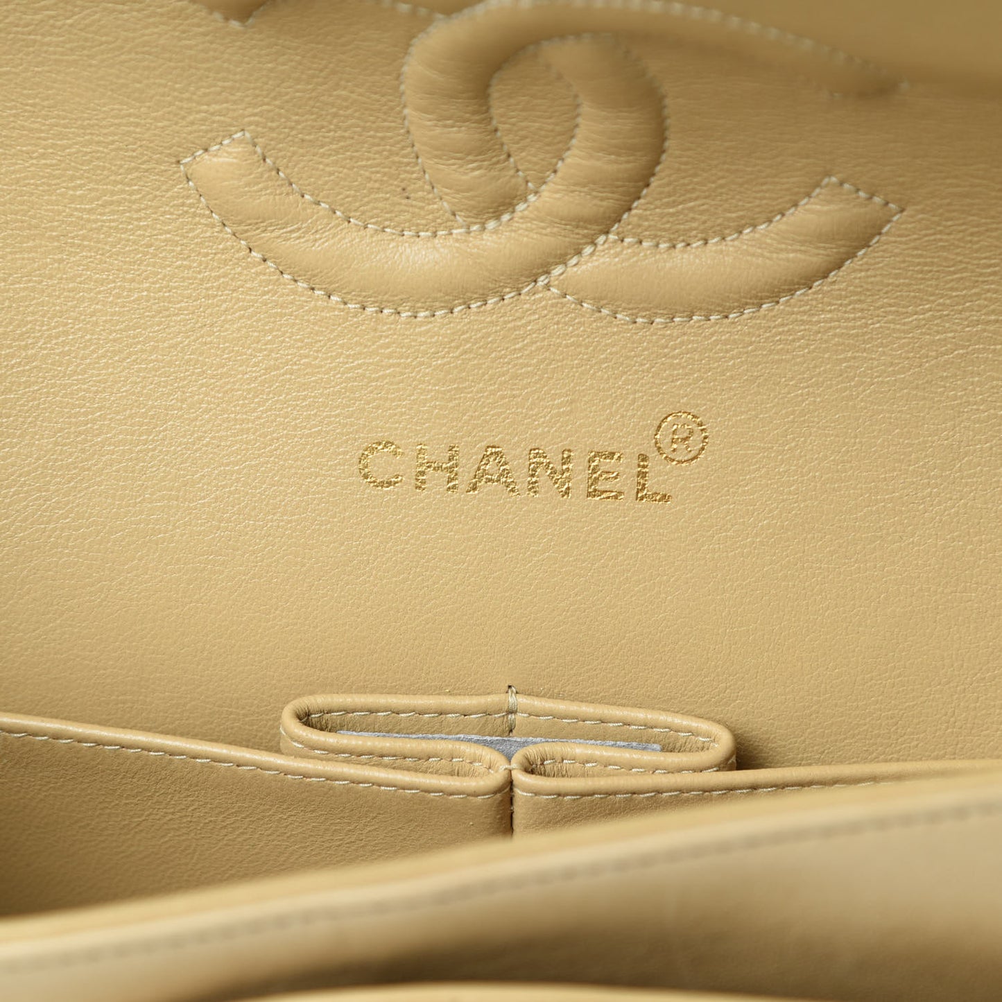 Lambskin Quilted Medium Double Flap Beige