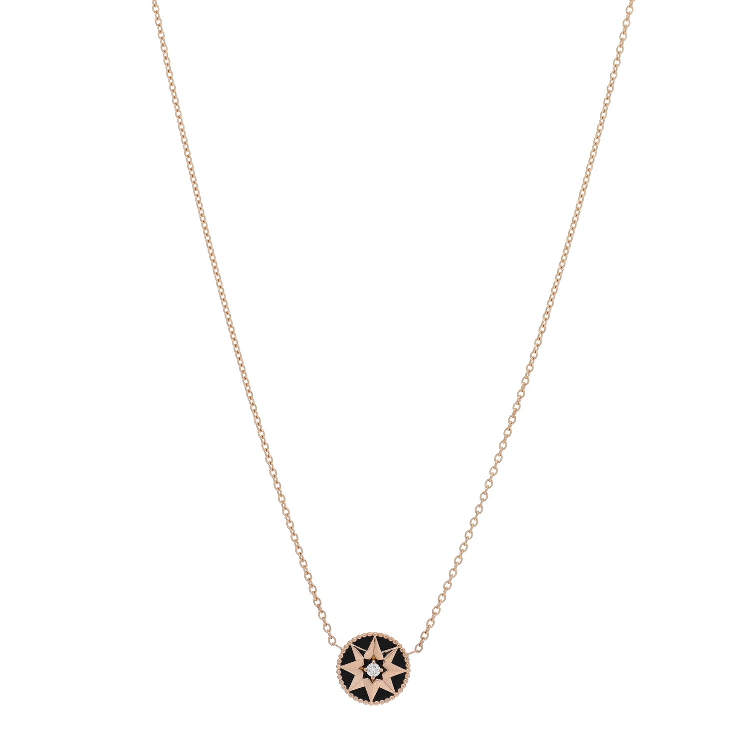 Christian Dior 18K Rose Gold Diamond Black Onyx Rose Des Vents Necklace 1 of 4