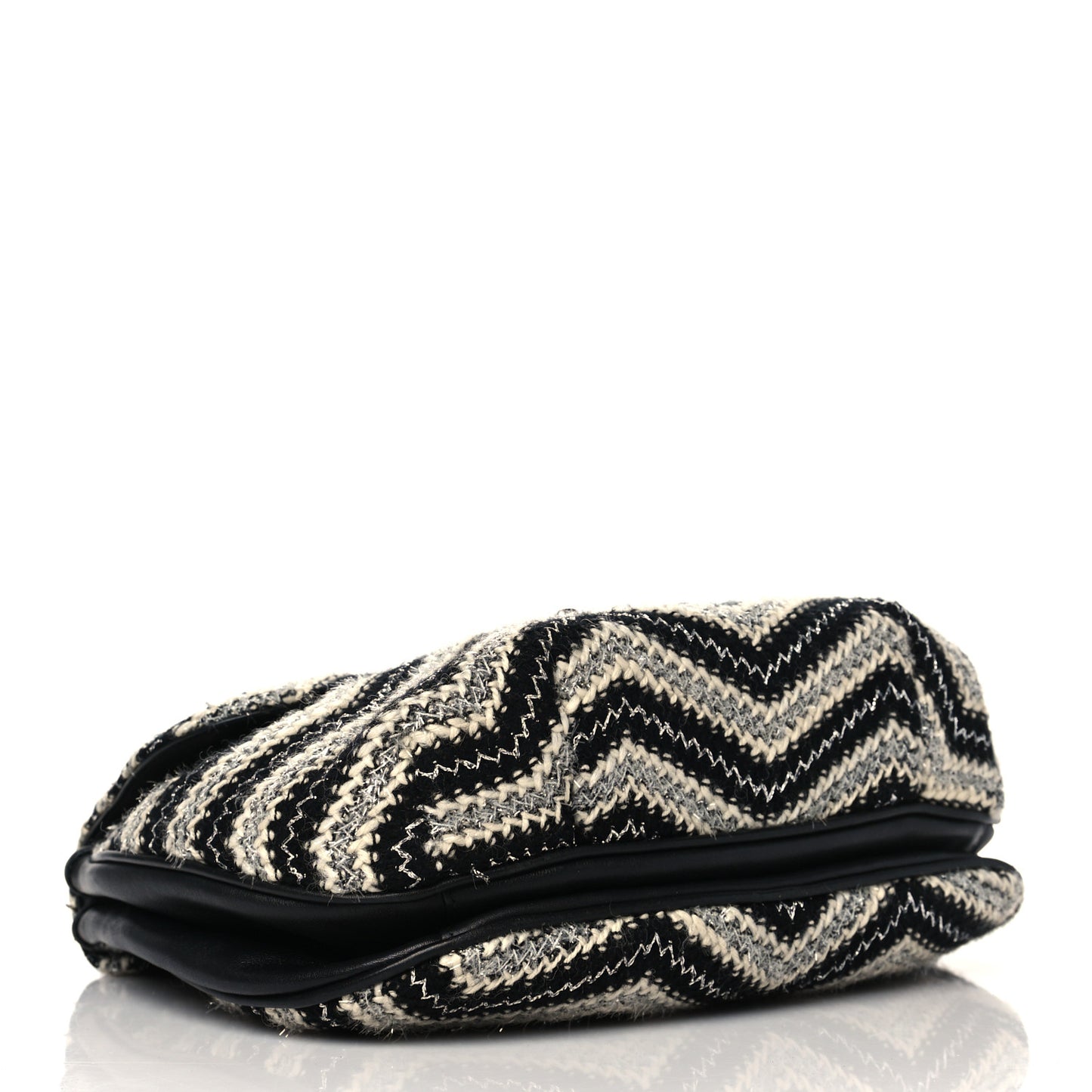 Tweed Chevron Medium Single Flap Black White