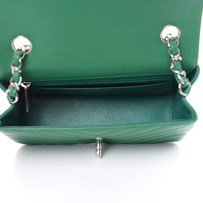 Chanel Caviar Chevron Quilted Mini Rectangular Flap Dark Green 5 of 9