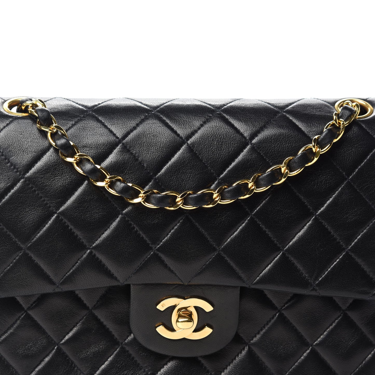 Lambskin Quilted Medium Double Flap Black