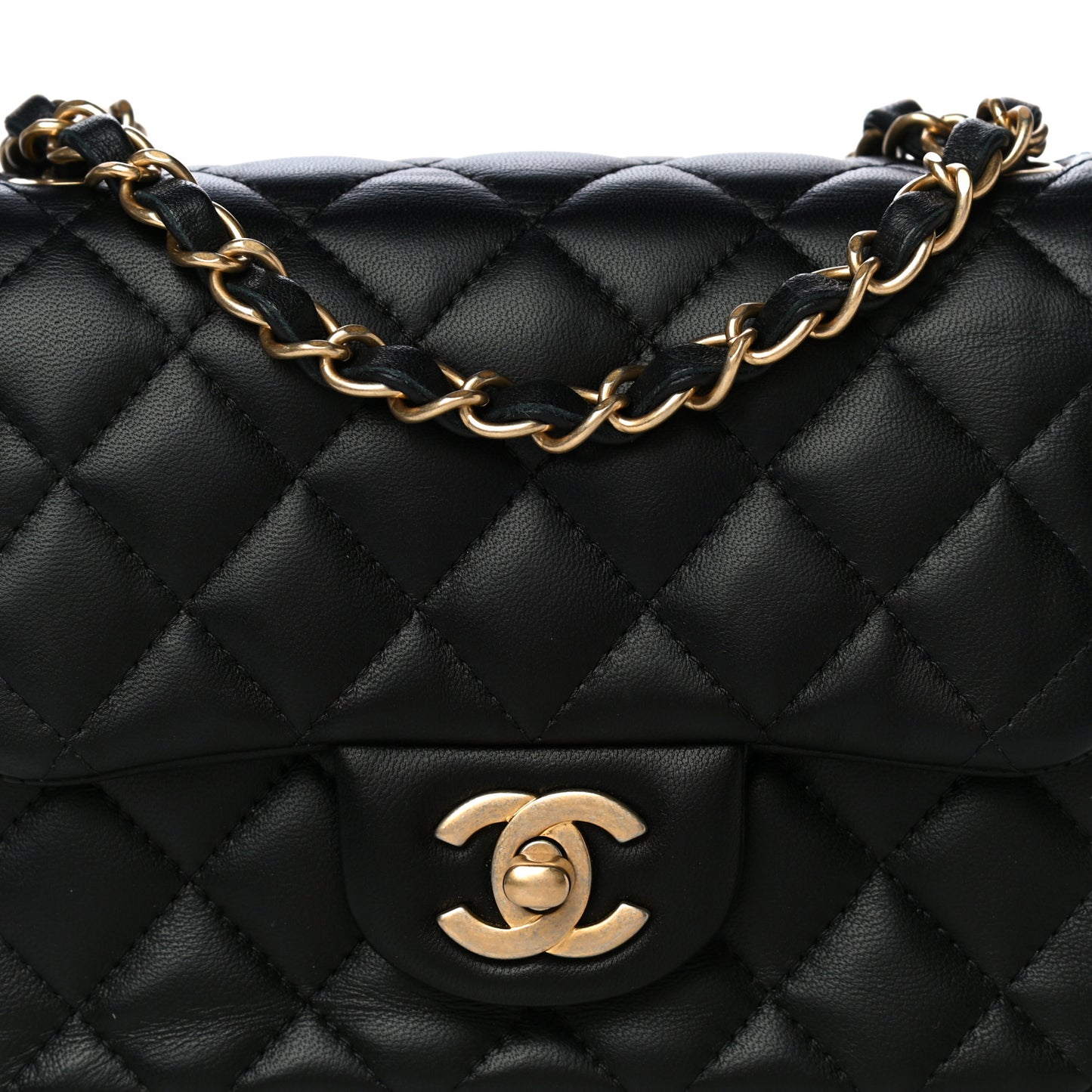 Lambskin Quilted Mini Square Flap Black