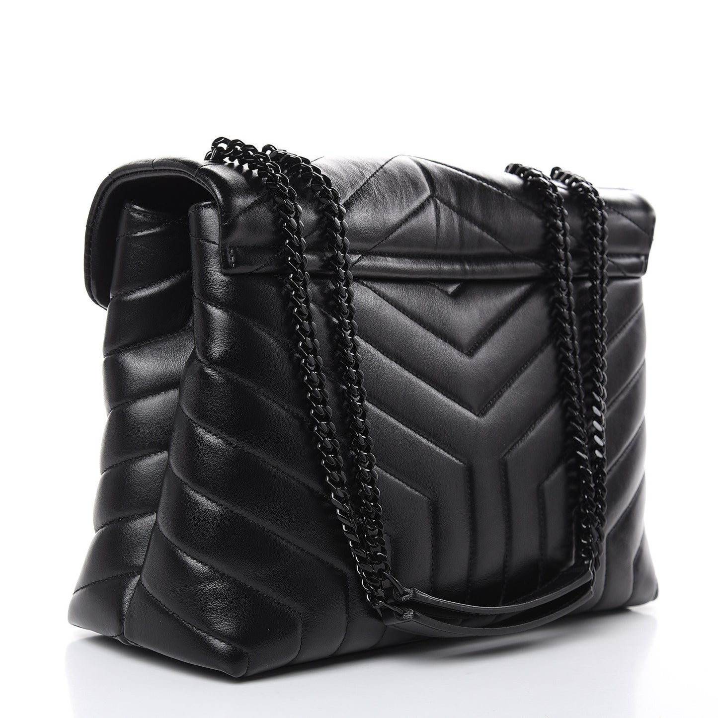 Calfskin Y Quilted Monogram Medium Loulou Chain Satchel Black