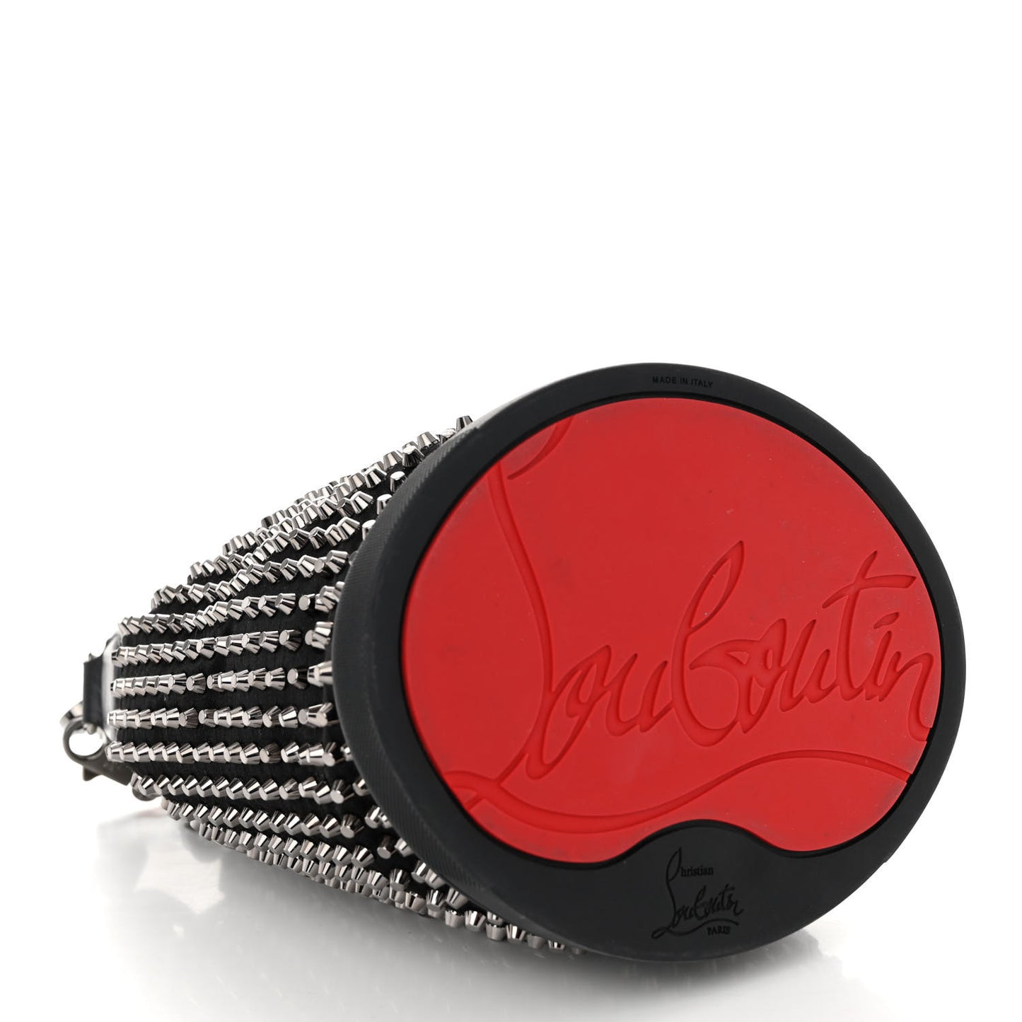 Silk Satin Calfskin Marie Jane Loubirun Studded Bucket Black