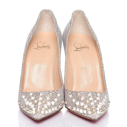 Christian Louboutin Quadro Lurex Spikeyshell 100 Pumps 37.5 Nude White Gold 2 of 9