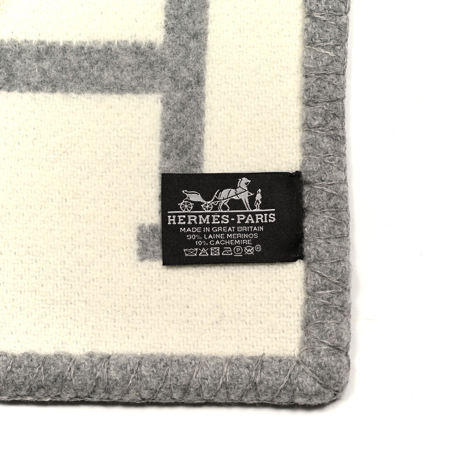 Hermes Wool Cashmere Avalon III Blanket Ecru Gris Clair 3 of 3