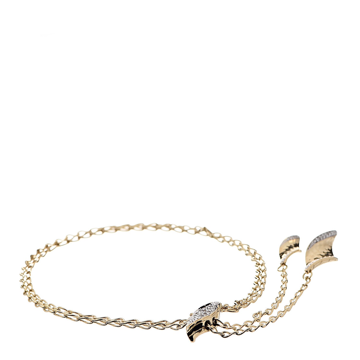 John Hardy 18K Yellow Gold Diamond Classic Chain Wave Hammered Pull Through Bracelet 1 of 4