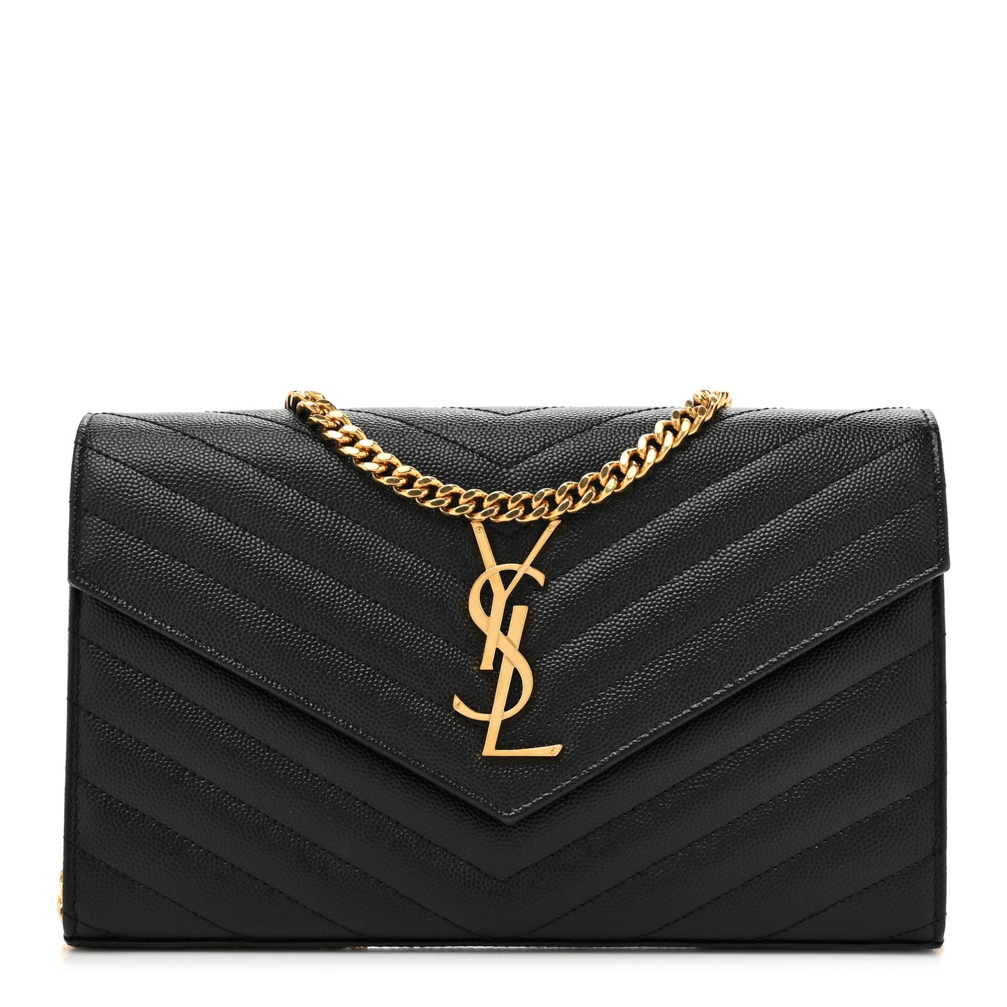 Grain De Poudre Matelasse Chevron Monogram Chain Wallet Black