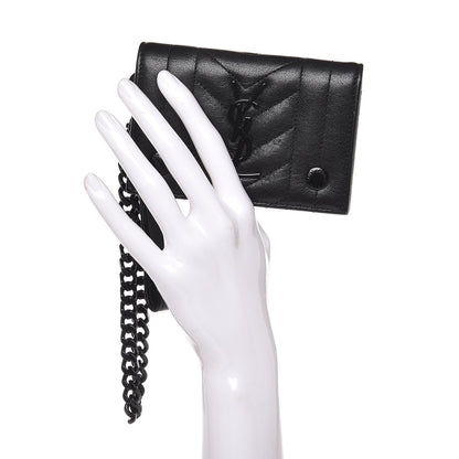 Saint Laurent Sheepskin Matelasse Monogram Rider Poncho Chain Snap Wallet Black 2 of 8