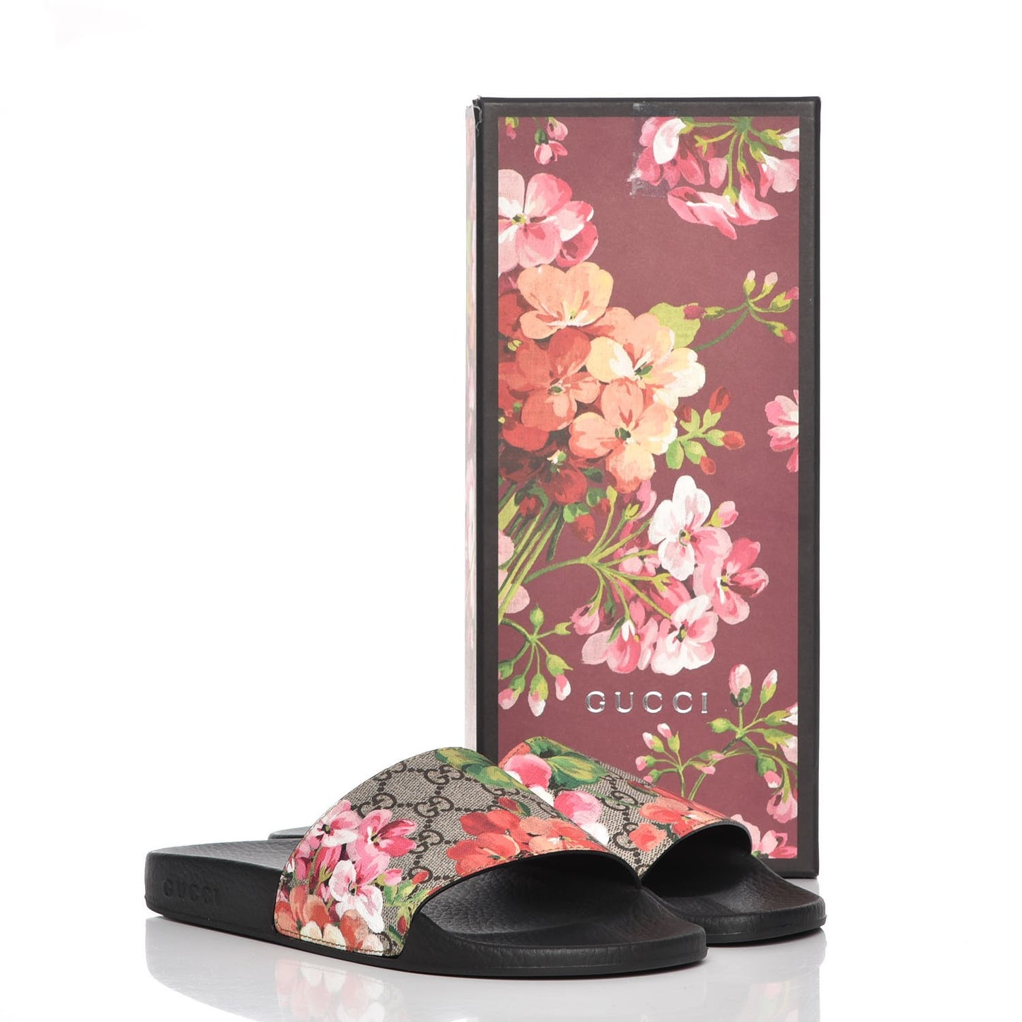 GG Supreme Monogram Blooms Slide Sandals 39 Beige Multicolor