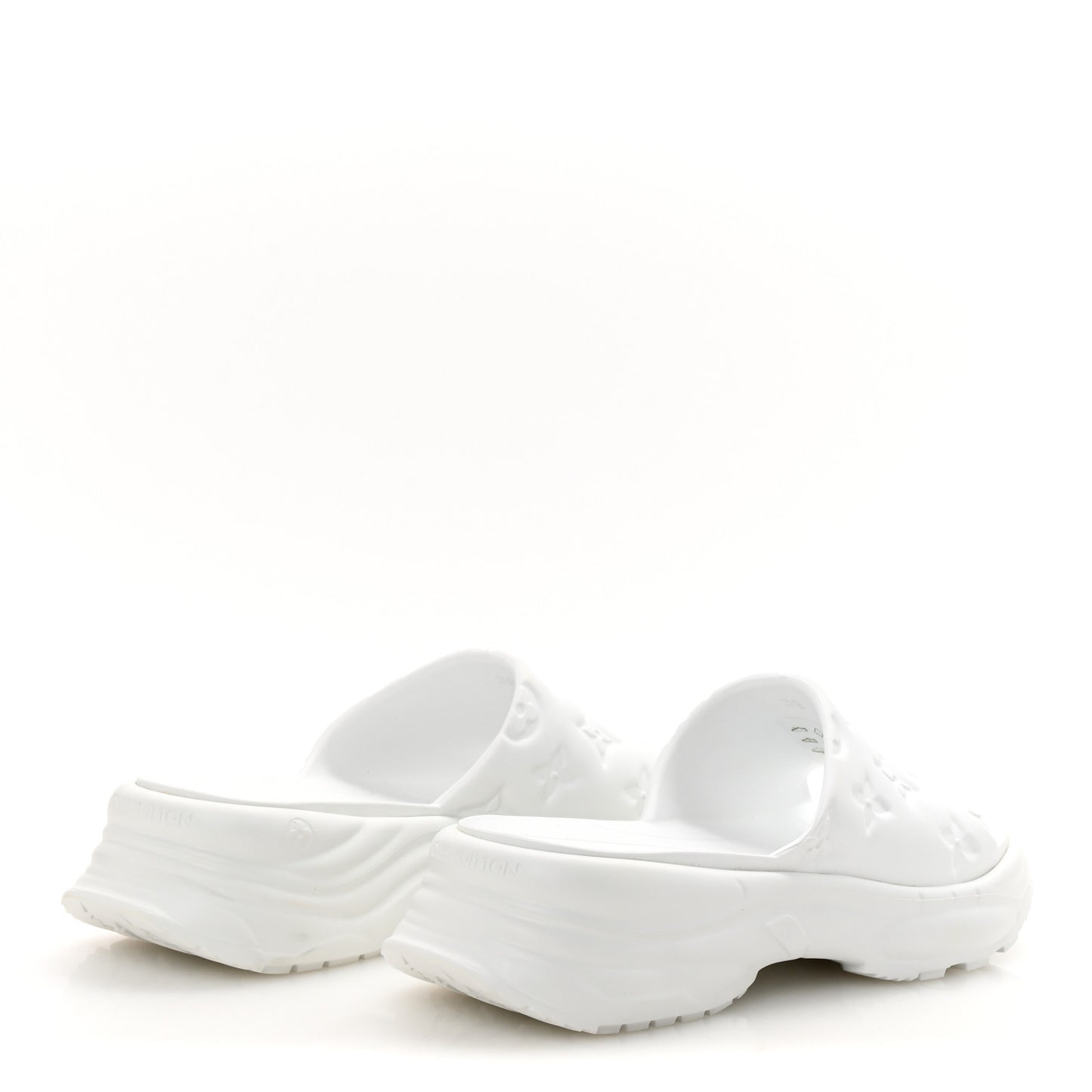 Rubber Embossed Monogram Pool 55 Flat Comfort Mule 39 White