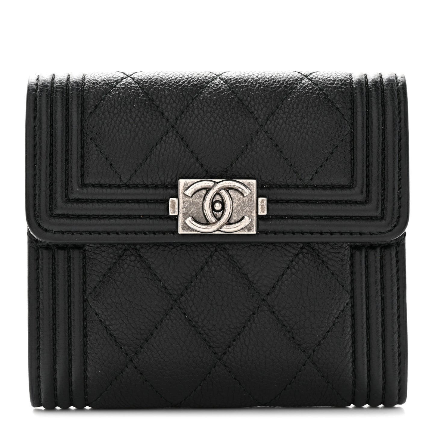 Caviar Quilted Compact Boy Wallet Black