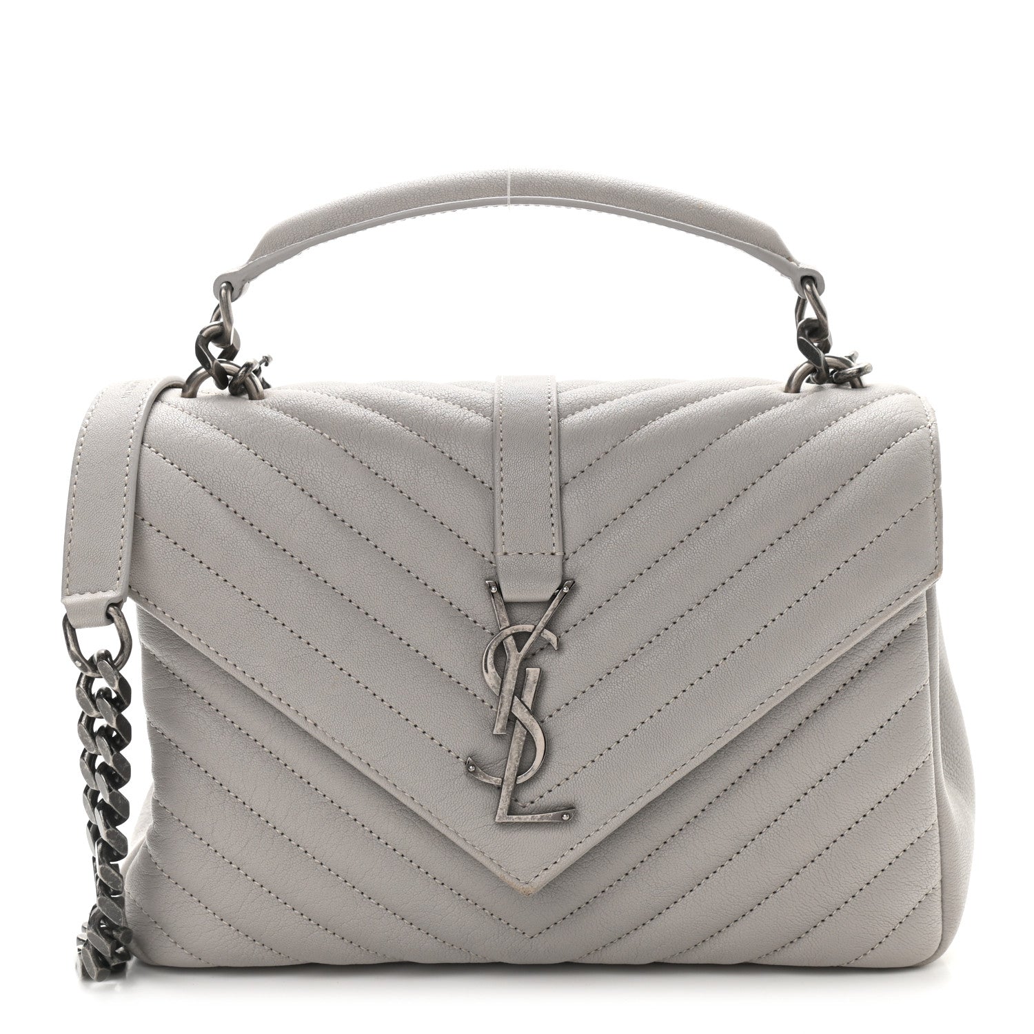 Saint Laurent Sheepskin Matelasse Chevron Monogram Medium College Bag Granite 1 of 8