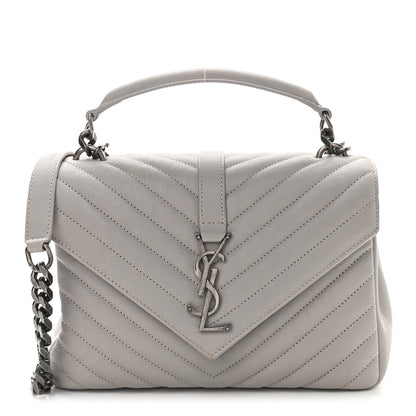 Saint Laurent Sheepskin Matelasse Chevron Monogram Medium College Bag Granite 1 of 8