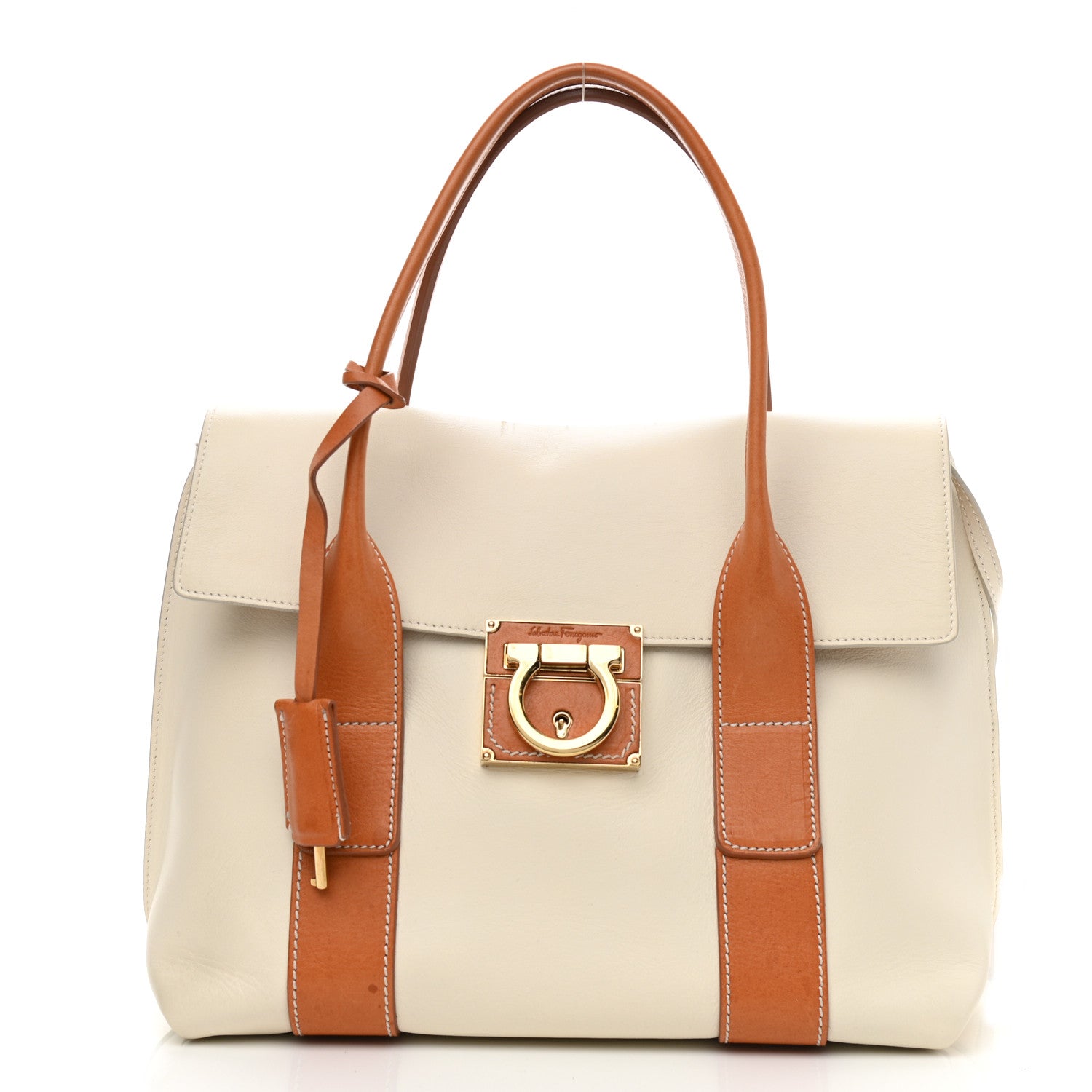 Salvatore Ferragamo Calfskin Small Sookie Satchel White Tan