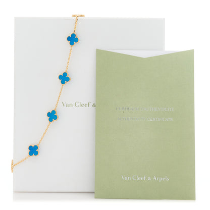 Van Cleef & Arpels 18K Yellow Gold Blue Agate 10 Motifs Vintage Alhambra Necklace 7 of 7